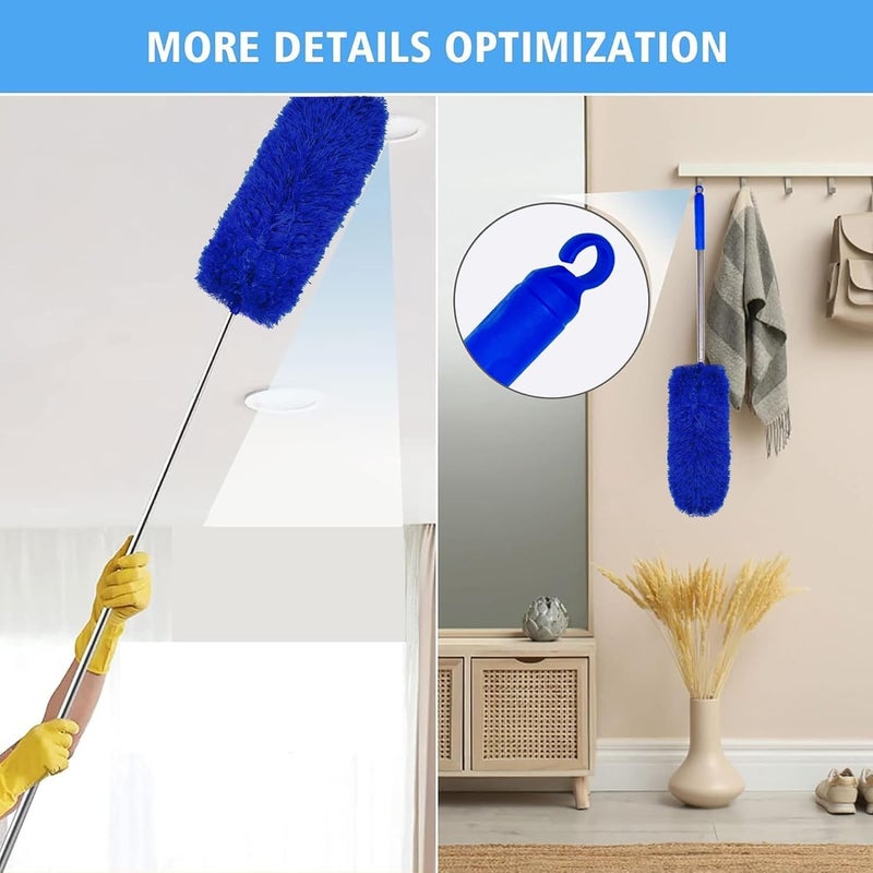 Tiumso Ceiling Fan Cleaner Dusters for Cleaning 6-in-1 Kit, Cobweb Duster with Extension Pole, 100 Inches High Ceiling Fan Blade Cleaners with 5 Reuseable Dusting Heads for Windows and Blinds- Blue - Image 4